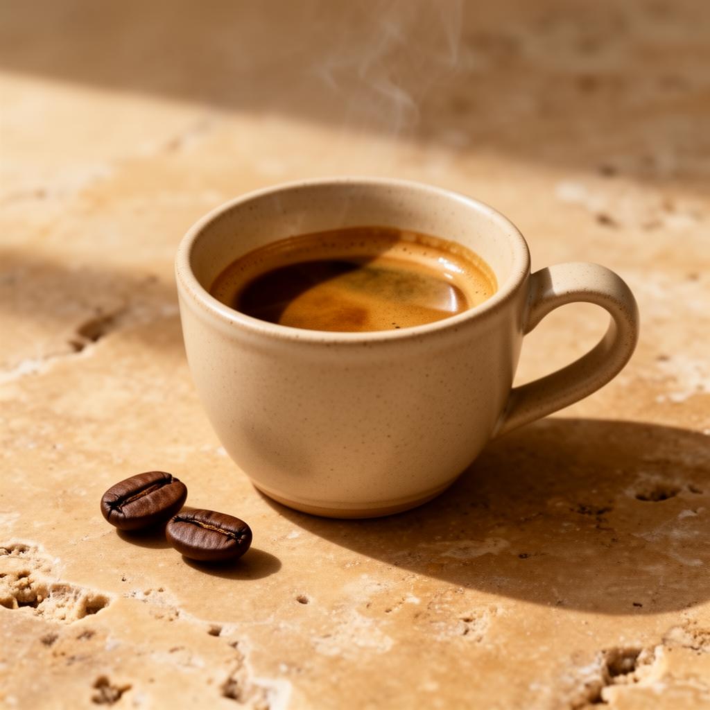 Handmade ceramic coffee cup with espresso