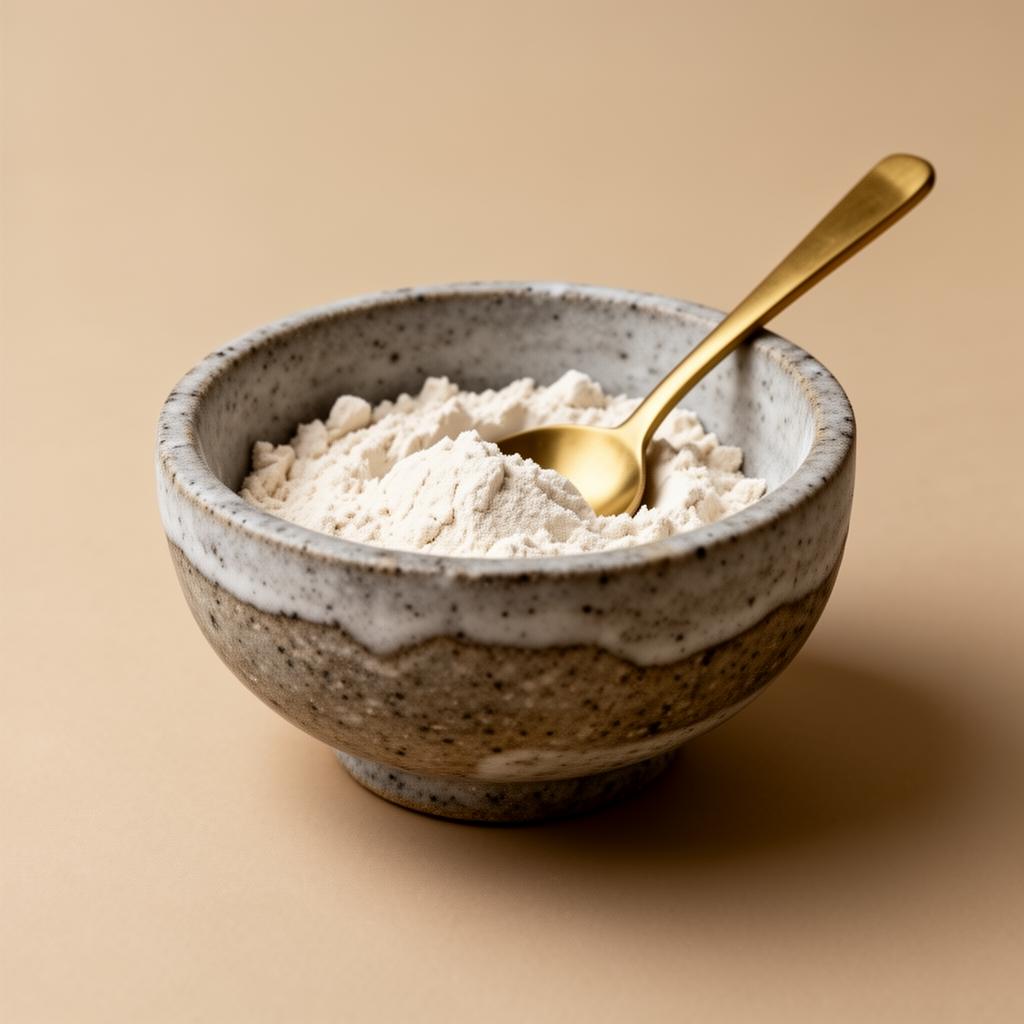 Stone bowl with mineral powder and brass spoon
