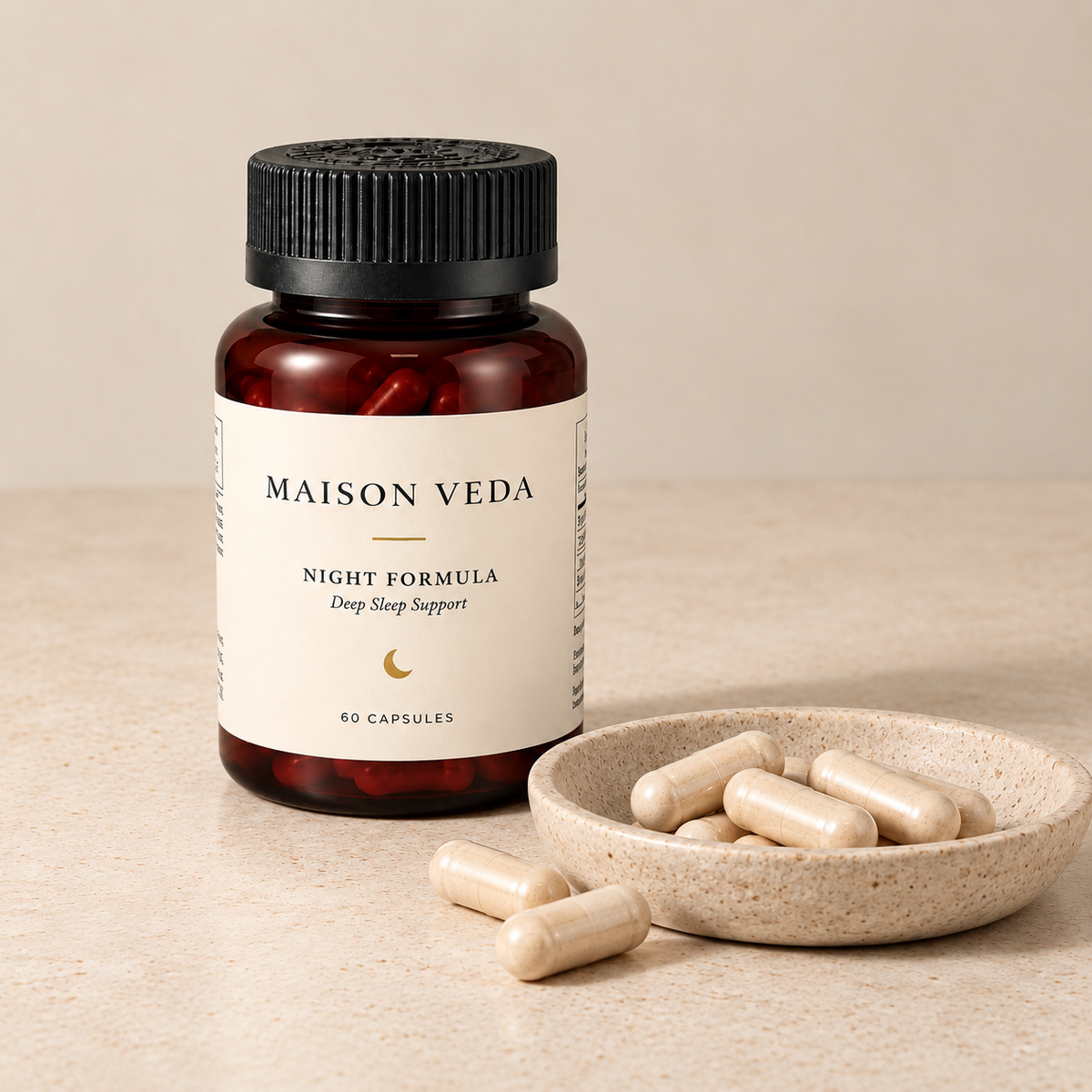 Maison Véda Night Formula capsules with magnesium glycinate, L-theanine, passionflower and chamomile